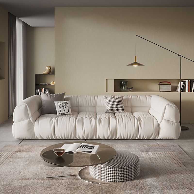 Contemporary White Cushions Tuxedo Arm Living Room Standard Settee