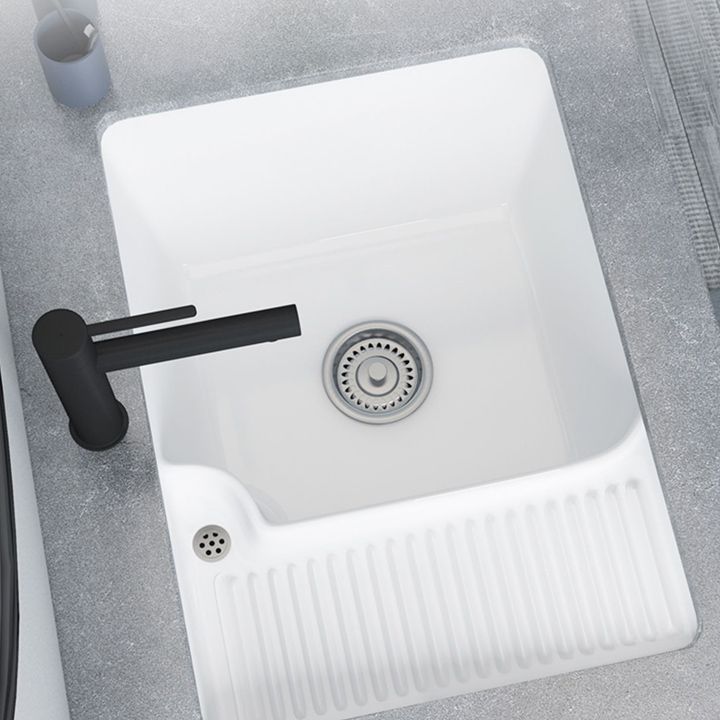 Classic Porcelain Bathroom Sink Rectangular Trough Sink with Washboard