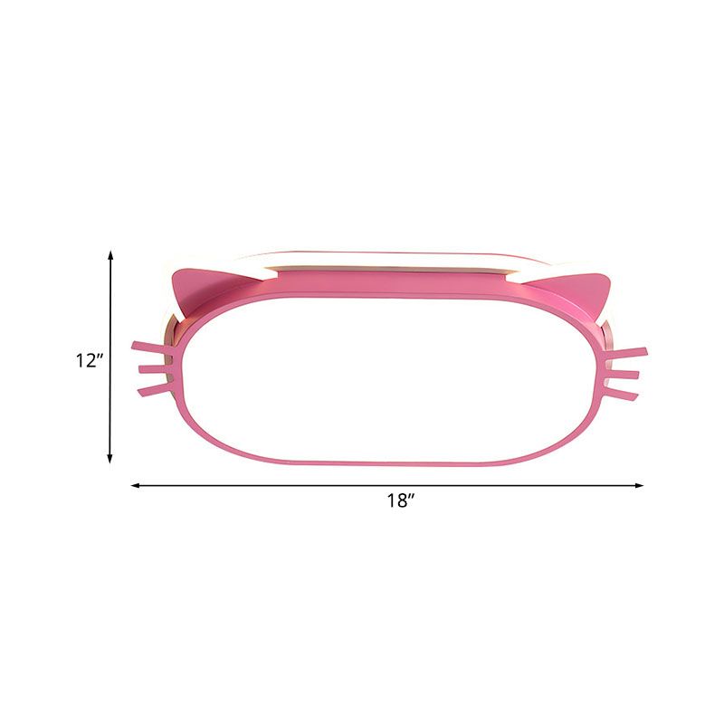 Cat Head Ceiling Mounted Fixture Kids Iron LED Bedroom Flush Mount Lighting in Pink, 18"/21.5" Long