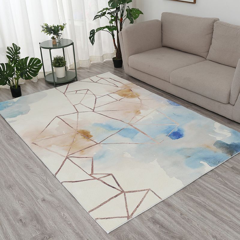Stylish Geometric Pattern Area Rug Modern Polyester Rug Anti-Slip Easy Care Rug for Living Room