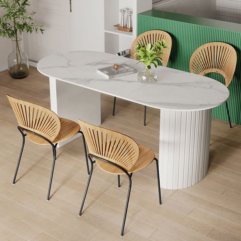 Table blanche supérieure en pierre frittée pour table de cuisine moderne de restaurant avec double piédestal