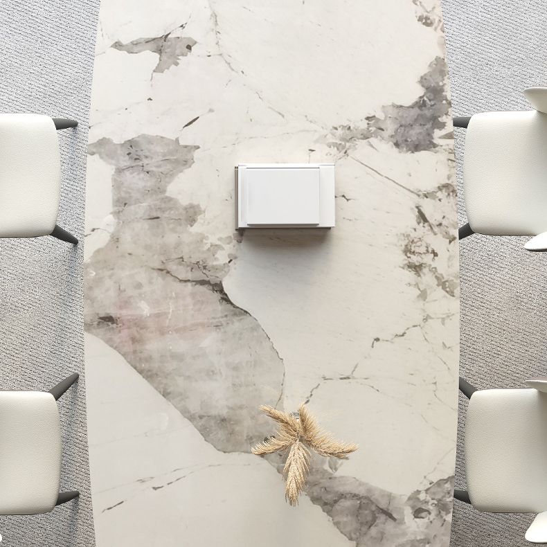 Juego de comedor de piedra sinterizada minimalista con muebles de cocina rectangulares y de base negra