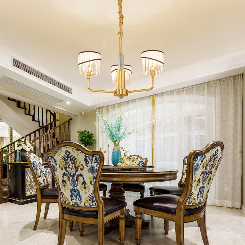 MODERNE 3 têtes CHANDELIER LICHING BRASS CYLINDRICAL HORDING LUMING Kit avec Crystal Shade