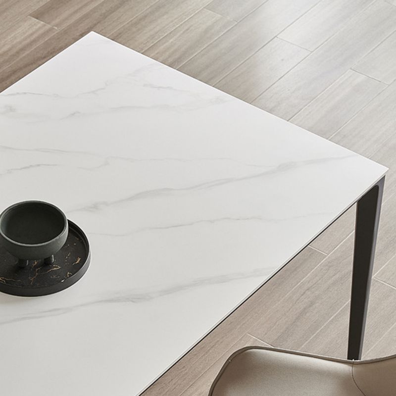 Modern Stone Top Rectangle Dinette Table Metal Base Dining Table in White