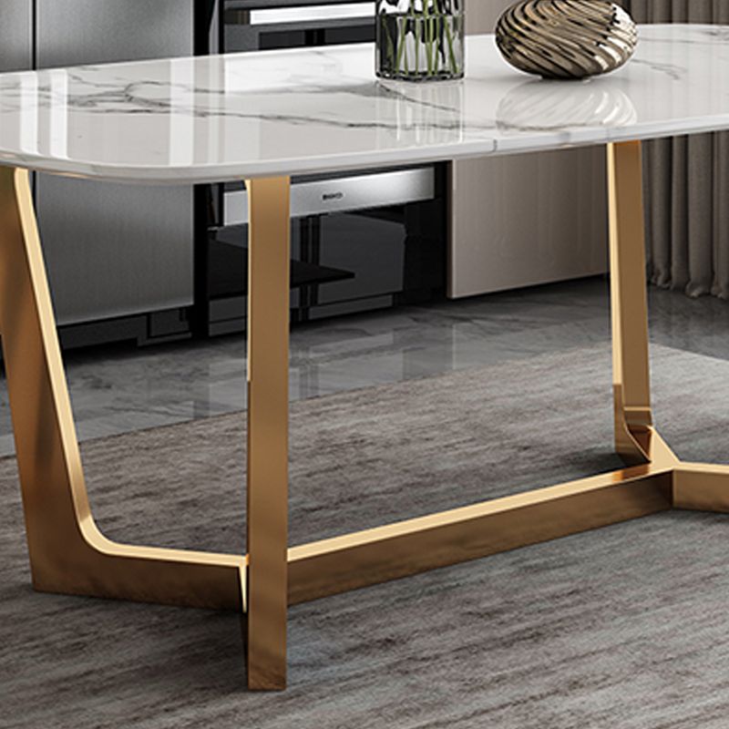 Glam Dining Faux Marble Table Rectangle Table with Metal Legs for Kitchen