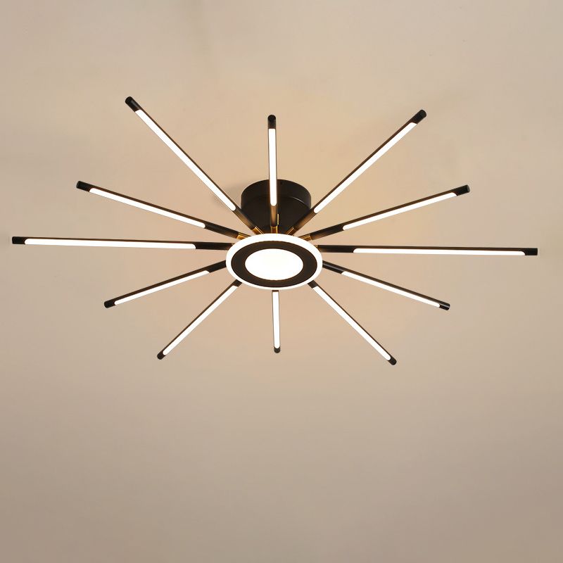 Modern Creative LED Semi Flush Mount Acrylic Linear Ceiling Light in Black and Gold