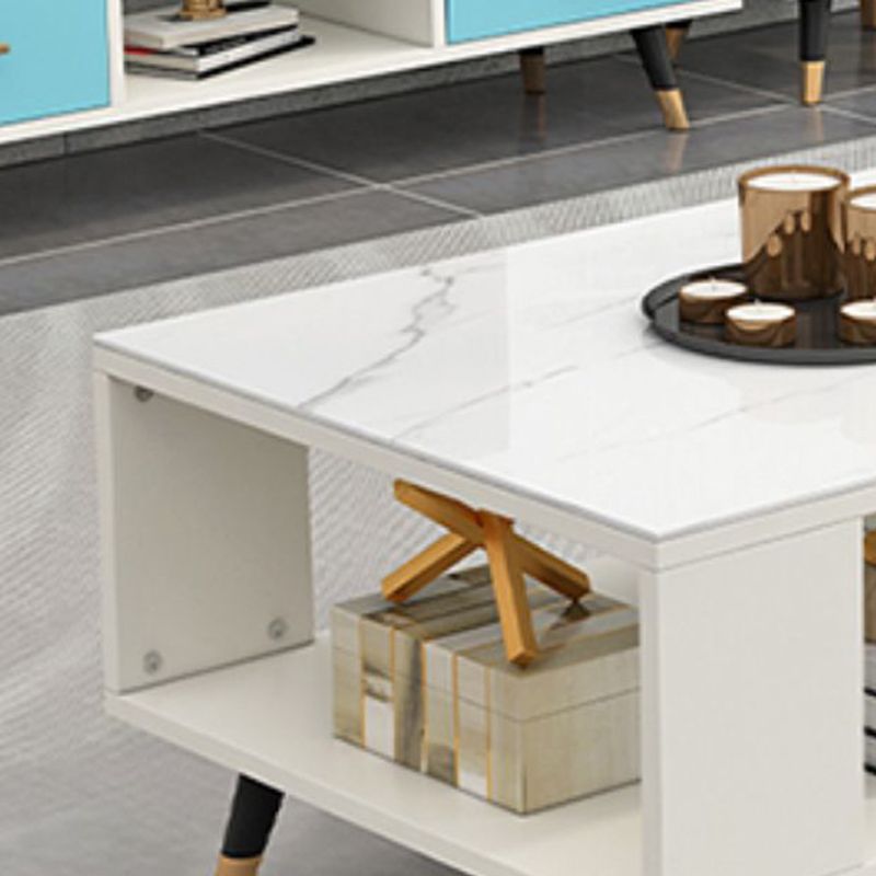 Modern Rectangular Coffee Table with Storage Wooden 4 Legs Cocktail Table