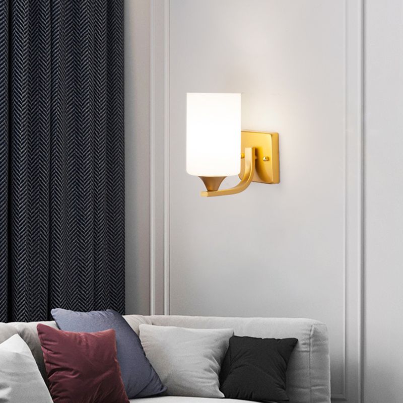 Cylindrical Wall Mount Lamp Modern Style with Glass Shade for Living Room