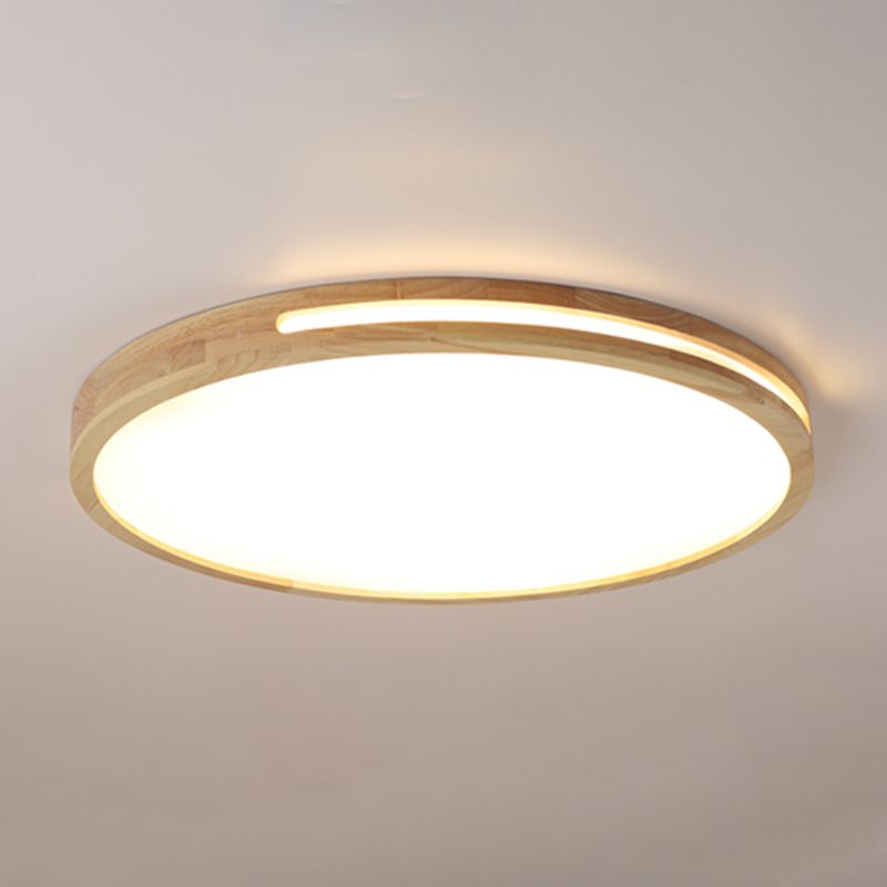 Wood Round Flush Mount Ceiling Light Modern 1 Light Flush Mount Ceiling Fixture in Brown