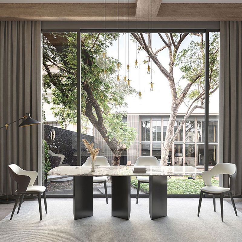 Minimalistische traditionelle Höhe Faux Marmor Top Esstisch Rechteck Esszimmer Set für Zuhause