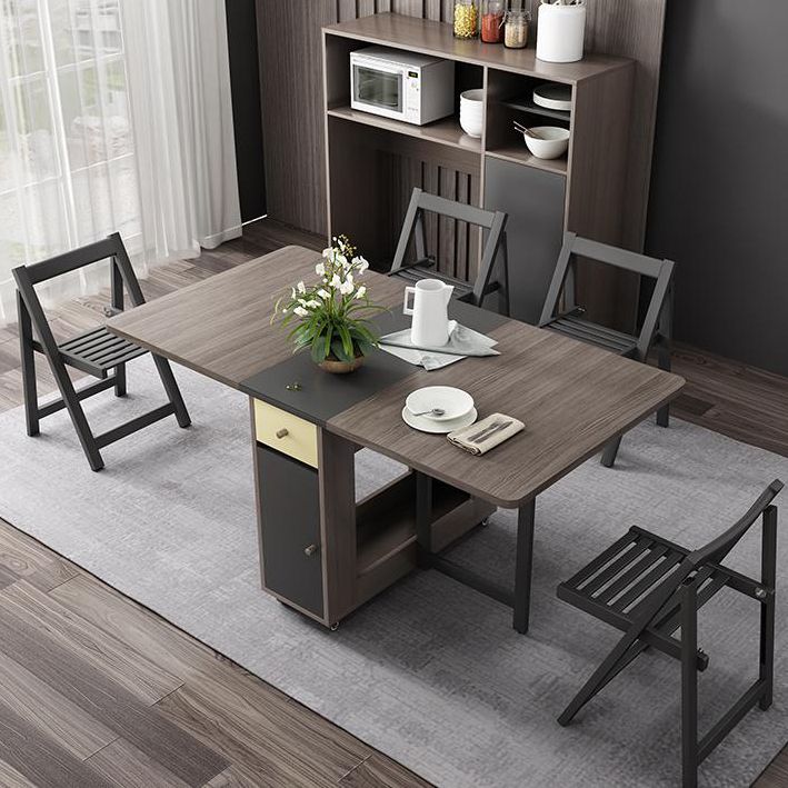 Foldable Rectangle Wooden Table Medieval Modern Table with Storage Trestle Base