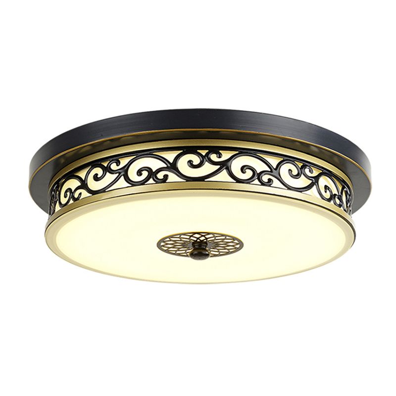 Drum Shaped LED Ceiling Lamp Traditional White Glass Flush Mount Lighting for Dining Room