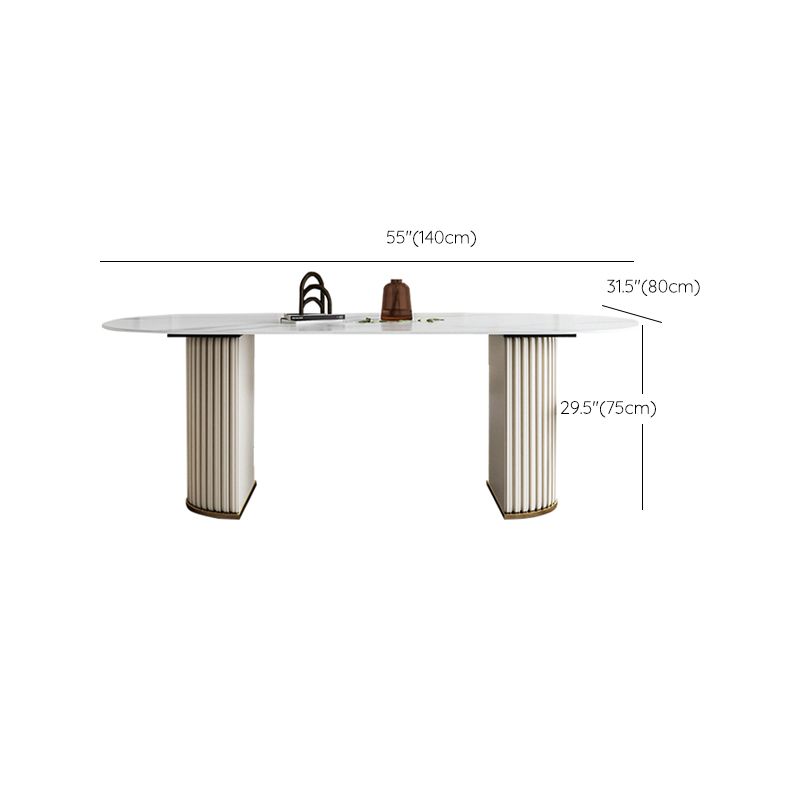 Luxury Sintered Stone Kitchen Table Oval Double Pedestal Dining Table