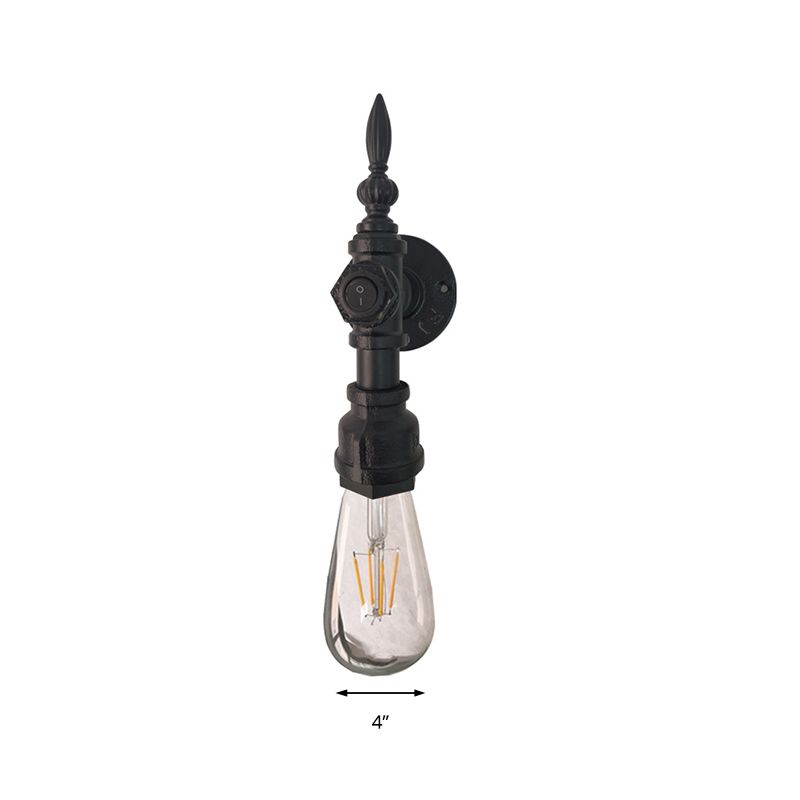Open Bulb Dining Room Wall Lamp Vintage Style Metal 1 Head Black Wall Light Sconce with On/Off Switch