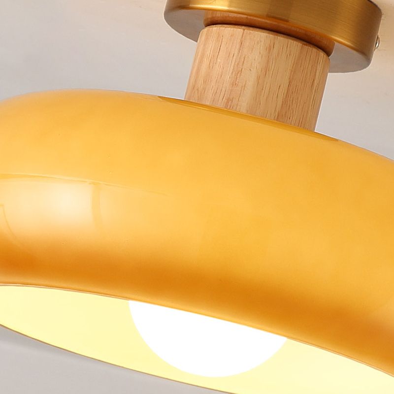 Contemporary Flush Mount Light Wooden Glass Flush Mount Ceiling Light Fixture