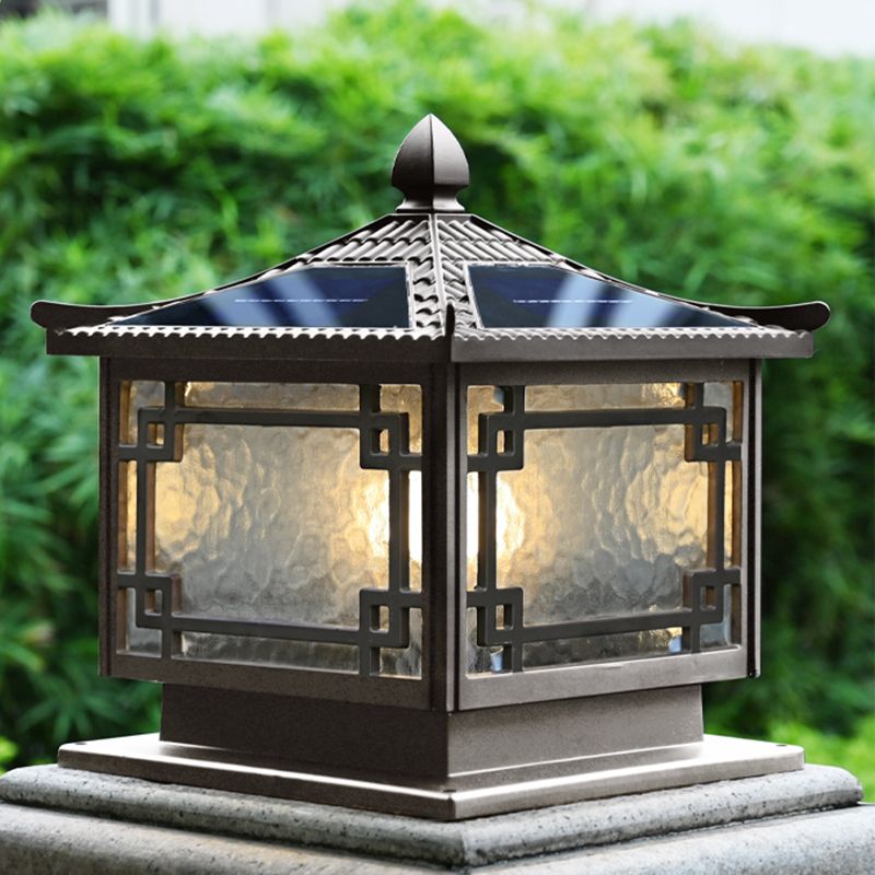 Rectangular Shape Metal Solar Pillar Lamp Modern 1 Light Outdoor Waterproof Light in Brown