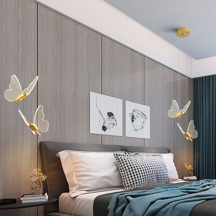Nordischer Luxusstil Schmetterling Leuchte LED -Schlafzimmer Schmetterling Anhänger Kronleuchter