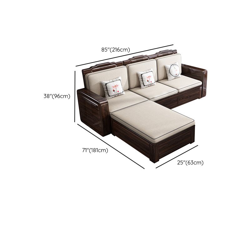 County Styled Solid Wood Frame Sofa in Brown Cotton Blend Sofa and Chaise