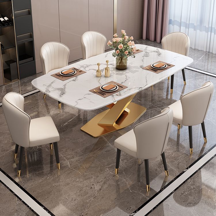 Modern Marble Table Set of 5/7 with Rectangle Table Dining Set with PU Leather Chairs