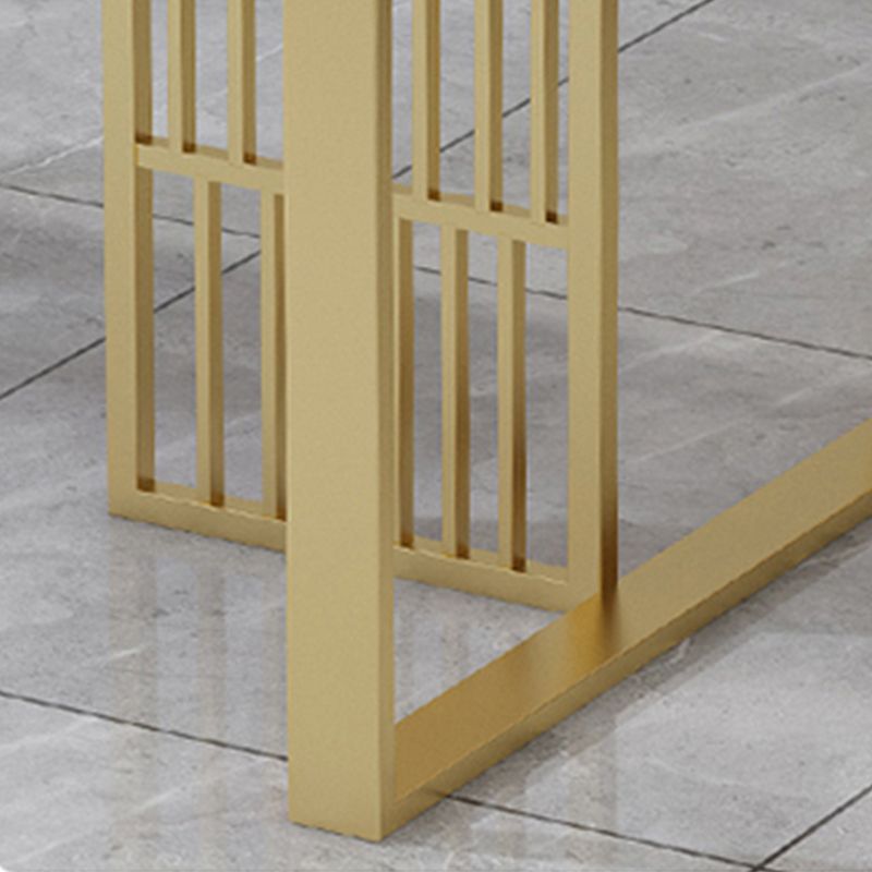 Glam Stone Dining Table Rectangle Iron Table with Golden Double Pedestal Table