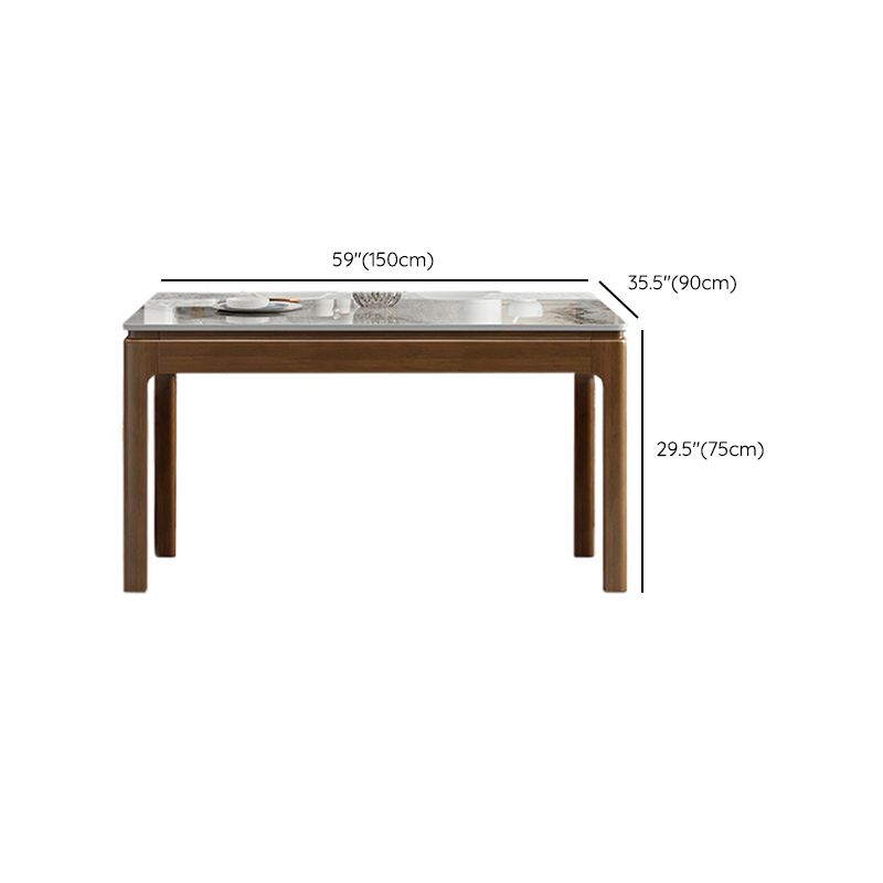 Modern Rectangular Grey Stone Top Dining Table with 4 Rubberwood Legs