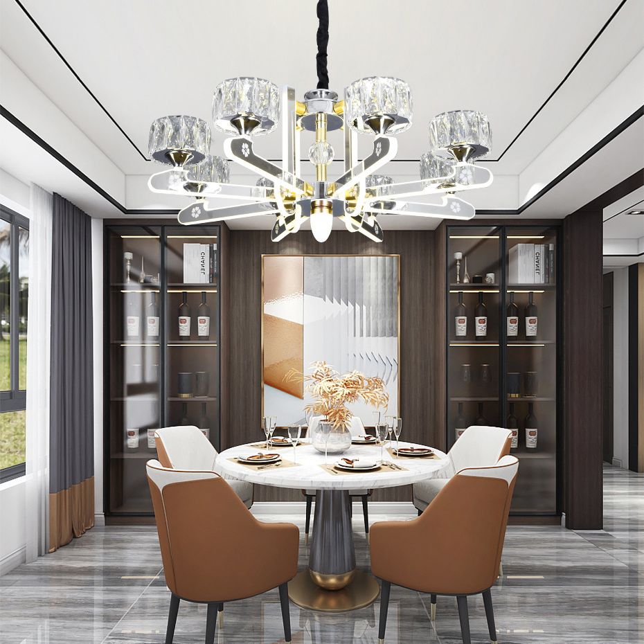 Drum LED Chandelier Lighting Contemporary Crystal Living Room Hanging Light in Chrome