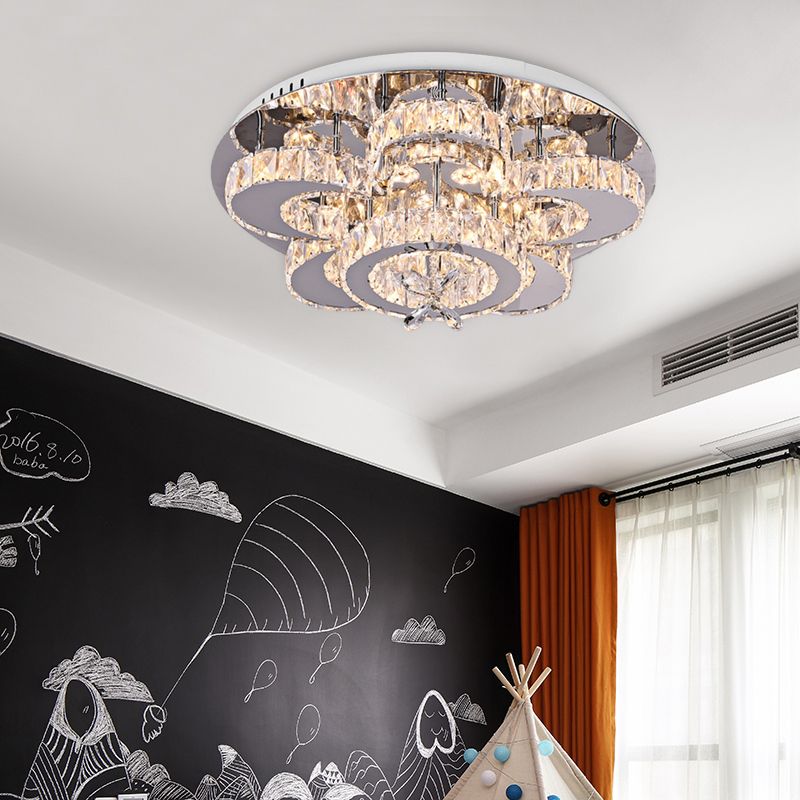 Plafonnier LED encastré de style moderne en cristal de type floral, éclairage encastré en chrome pour le salon, 23,5"/31,5" de large
