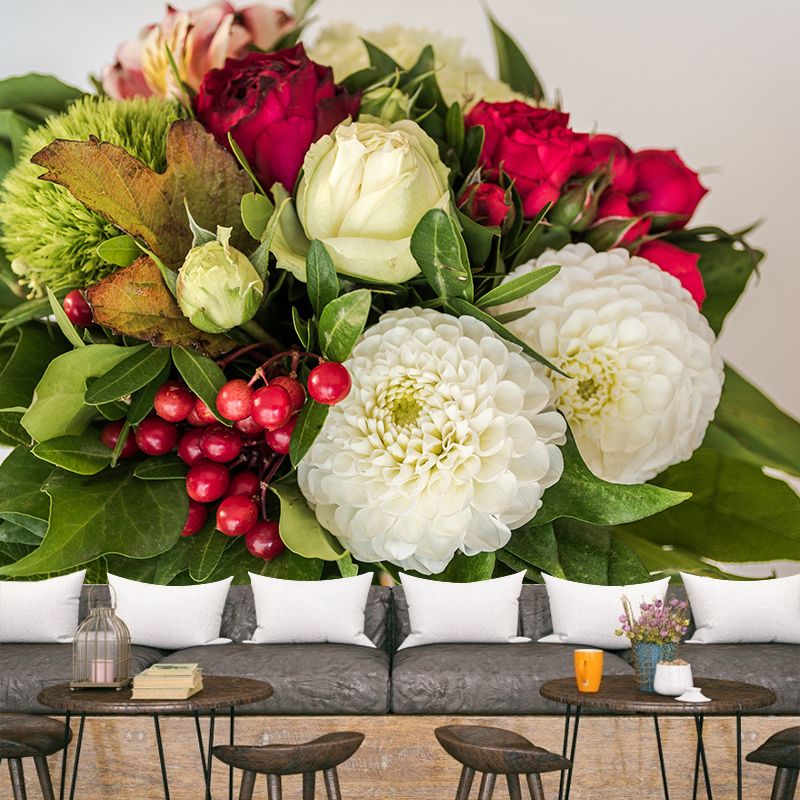 Flower Wall Mural Decal Eco-friendly Wallpaper Resistant for Sitting Room