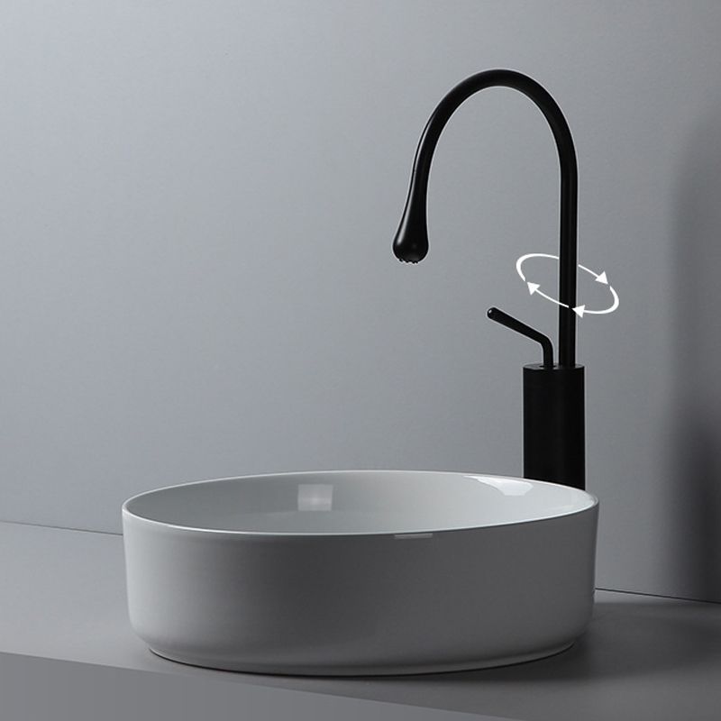 Modern White Vessel Sink Porcelain Shut-Off Valve Included Bathroom Sink