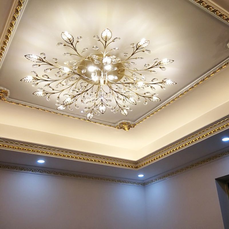 Gold Rami Soffitto Light Fixture Rustico Crystal Hallway LED Flush Montaggio Lampada