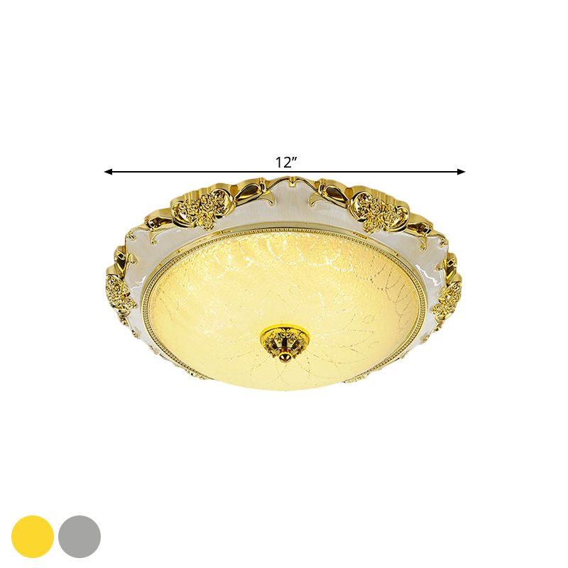 Traditional Round Ceiling Flush Mount Faceted White Glass LED Flush Light Fixture in Silver/Gold, 12"/16"/19.5" Width