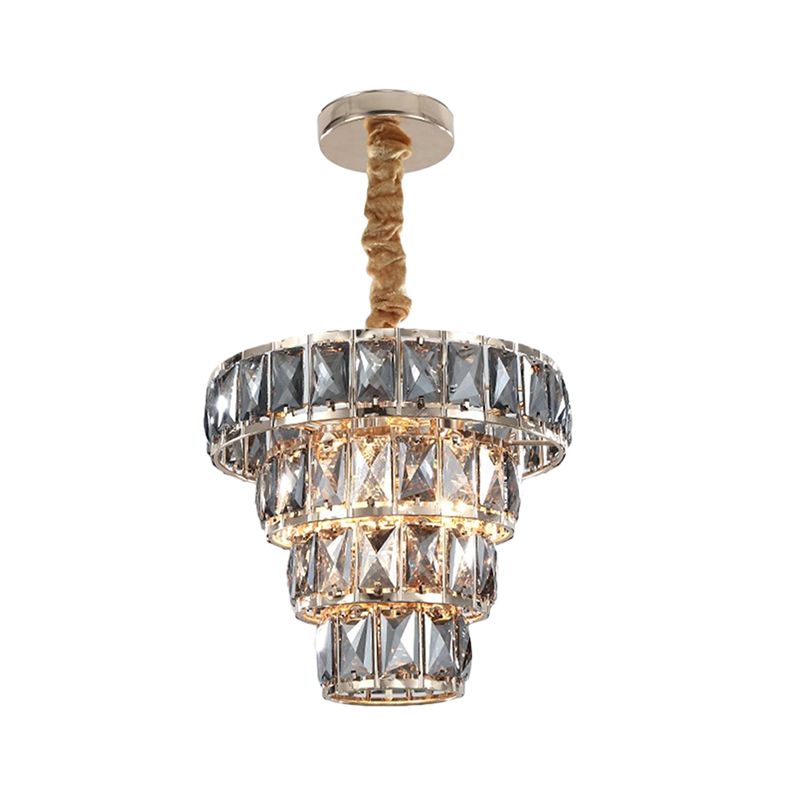Multi Layer Hanging Light Vintage Crystal 3/5 Lights Pendant Light Fixture in Chrome for Dining Room