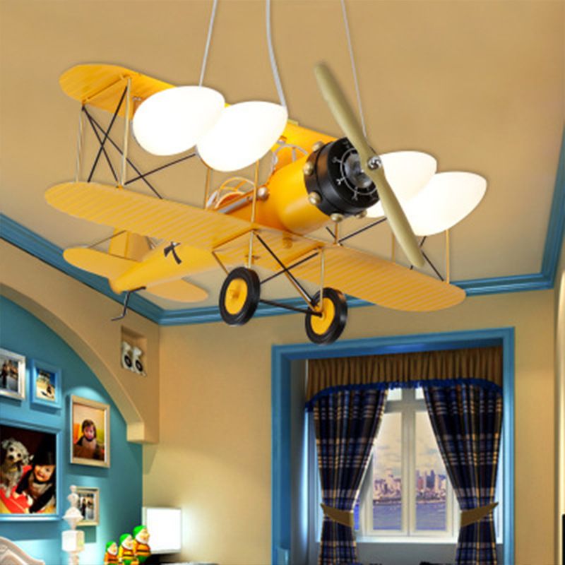 5 Lichter Flugzeugform Pendelleuchten Kinder Metallische Deckenhänge für Kindergarten