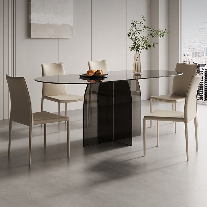 Modern Transparent Gray Glass Desktop Ellipse Dining Table for Dining Room