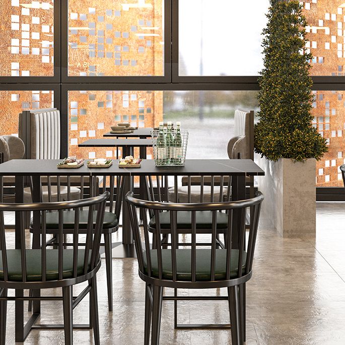 Industrial Iron Dining Table Stone Dining Furniture with Metal Base