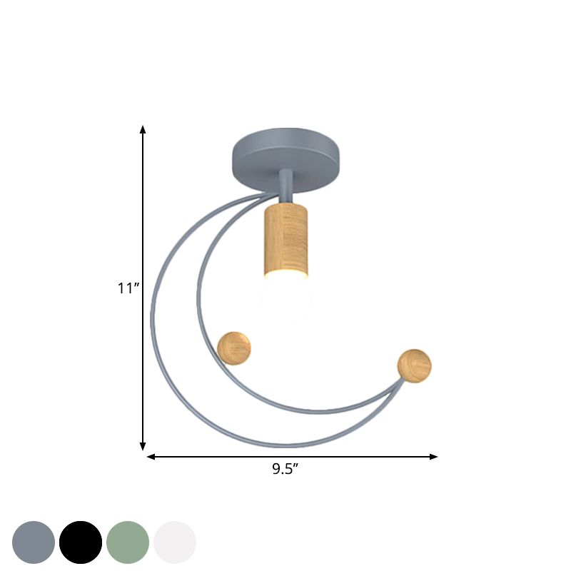 Luce a soffitto a mezzaluna metallica Modernismo 1 Lulb Semi Flush Monte Lighting con palla di legno Deco in nero/bianco/grigio