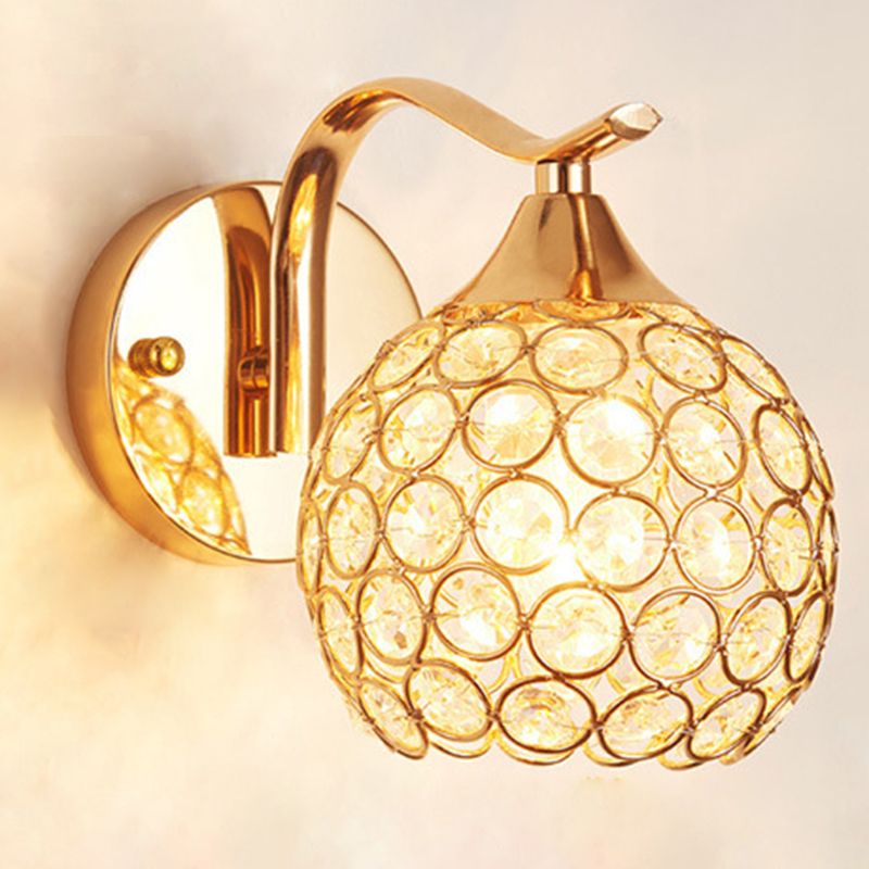 Modernism Ball Wall Light Fixture Crystal Living Room Wall Sconce in Gold