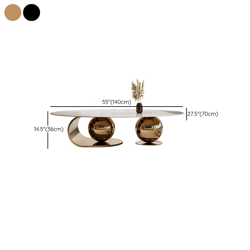 Slate Oval Coffee Table Golden Metal Frame Abstract Cocktail Table, 14.17" High