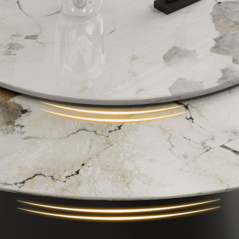 White Round Stone Dining Table Modern Convertible Furniture with Pedestal Base for Home