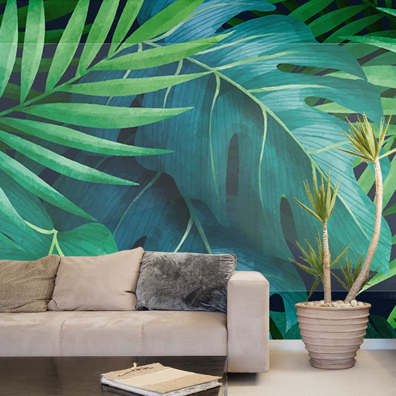 Tropical Plants Illustration Wall Decor Stain Resistant Wall Covering for Dining Room