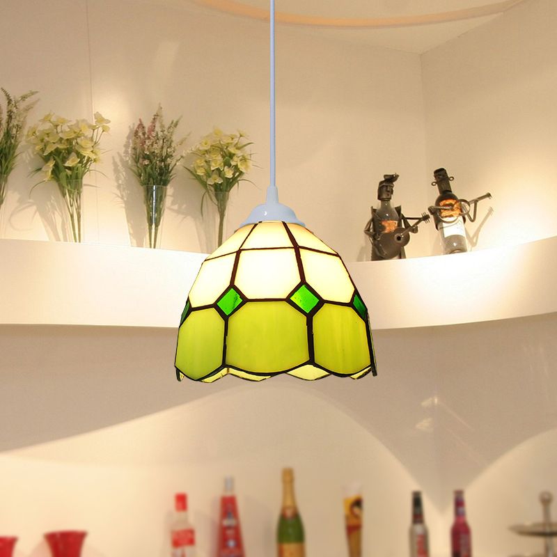 Art Glass Suspension Pendant Light Tiffany Bowl Hanging Pendant for Dining Room