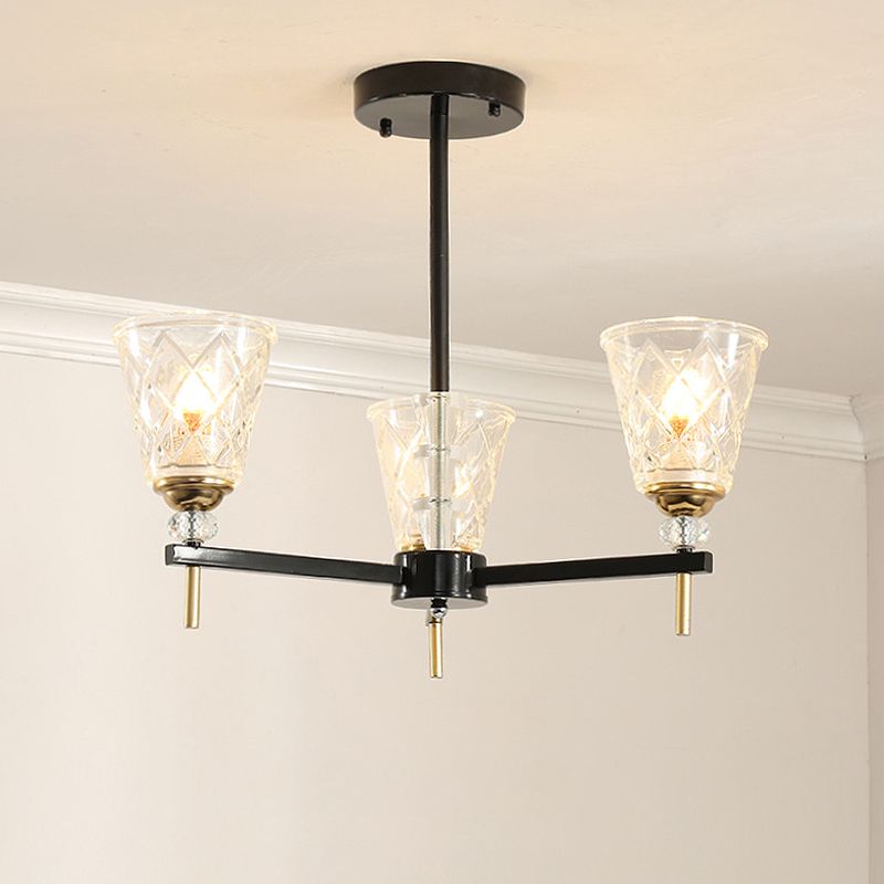 Clear 3/6 Lights Chandelier Light Fixture Traditional Textured Glass Cone Pendant Lamp for Bedroom
