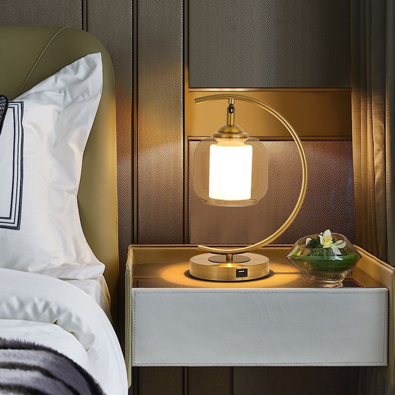 One Bulb Contemporary Table Lamp Clear Glass Bedroom Living Room Desk Lamp in Gold