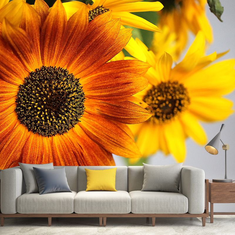 Minimalism Style Yellow Sunflower Wall Mural for Sitting Room, Water Resistant