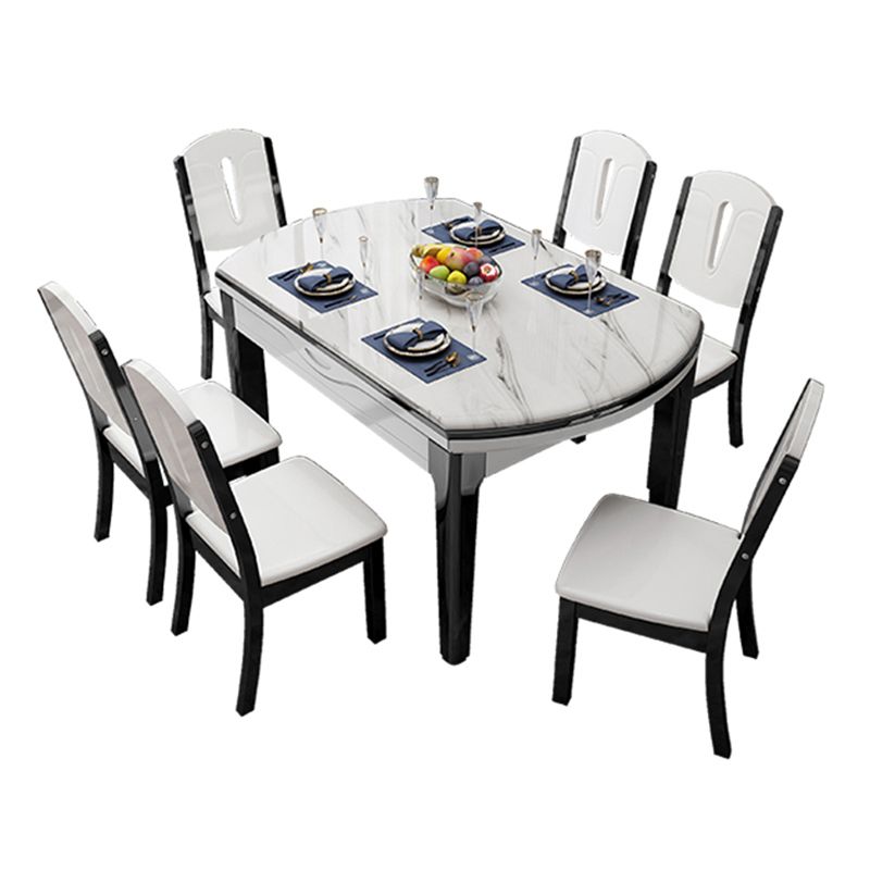 Simplicity Style Dining Site Table Faux Marble Furniture with Drop-Leaf