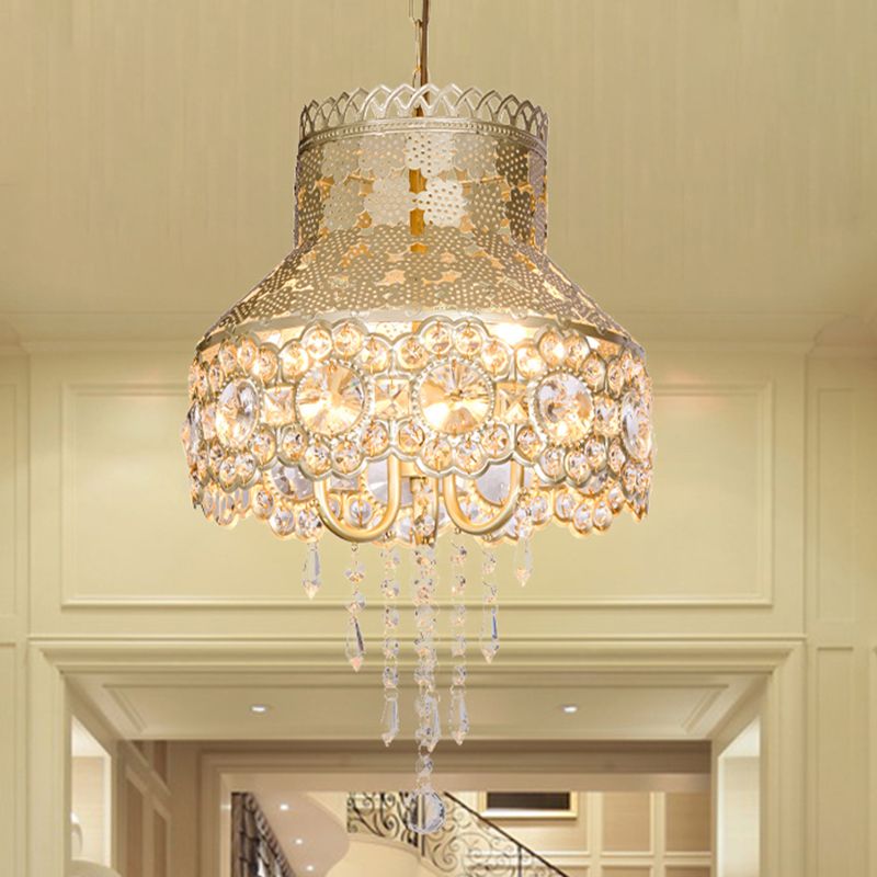 3 Lights Ceiling Chandelier Vintage Urn Shape Metal Pendant Lamp in Brass with Crystal Decoration