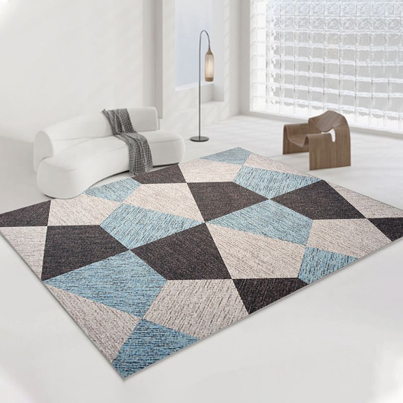 Modern Gray Rug Polyester Geometric Rug Washable Rug for Home Decor