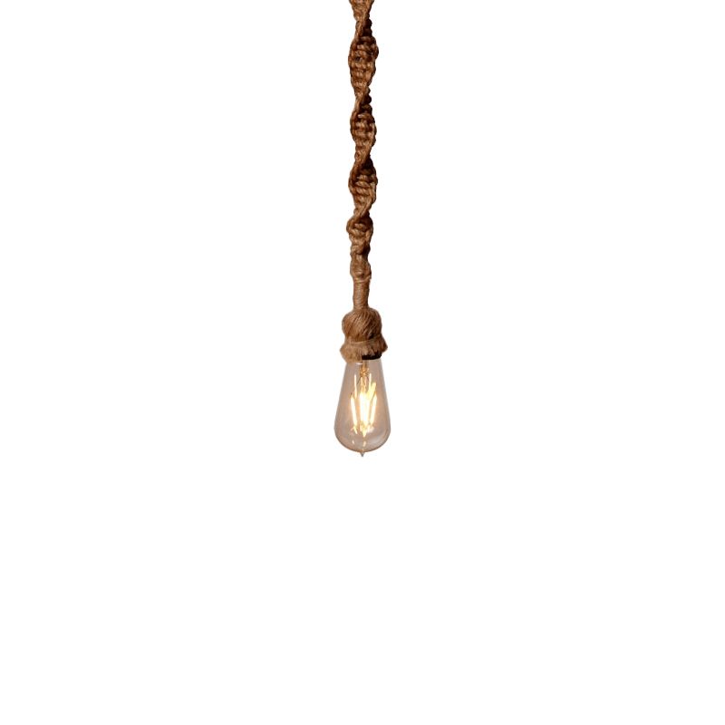 Minimalist Exposed Bulb Hanging Lamp 1/3-Head Rope Pendant Light Fixture in Brown for Bar