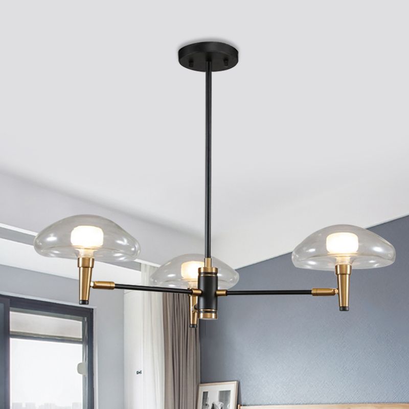 3 hoofden eetkamer kroonluchter eigentijdse zwart en goud hangende lichtkit met taps toelopende heldere glazen schaduw