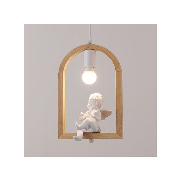 Lampada a ciondolo scale a scaffale ad arco con legno di piccione deco in legno moderno luce appesa al beige